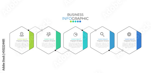 Modern infographic Timeline template can be used for workflow layout, diagram, number options, web design. Infographic business concept with 5 option, parts, steps or processes.