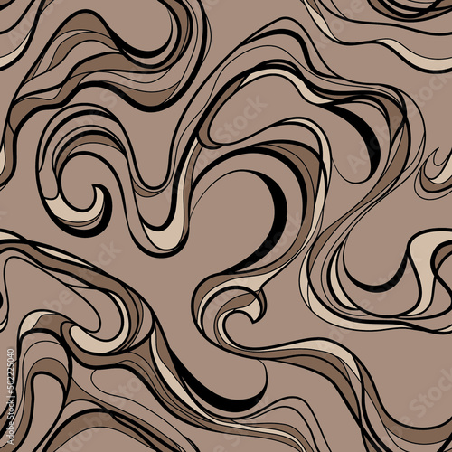 Vector dynamic lines seamless pattern on beige background. 