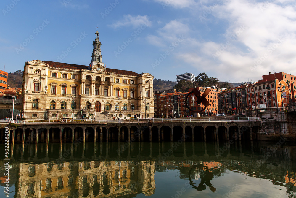Bilbao city hall, The view from Nervion river.