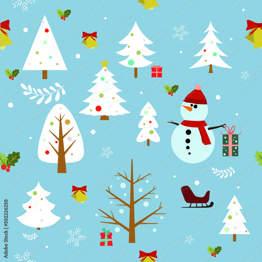 Flat Christmas seamless pattern, Flat vector illustration