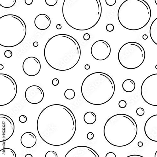 Water soap bubble seamless patterndoodle. Hand drawn line sketch style bubble sparkle background. Water drop isolated vector illustration.