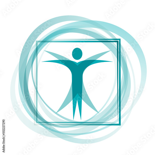 The Vitruvian Man by Leonardo da Vinci in an abstract and modern form, dynamic shape. Vector pattern