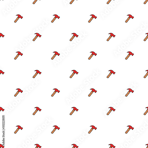 Seamless vector pattern with construction hammer. Colored construction tools background. Doodle construction pattern