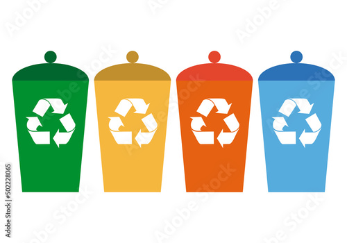 Icono de contenedores de reciclaje en fondo blanco.