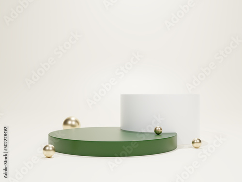 green instead of cylindrical and a golden sphere ball modern 3d render backdrop minimal