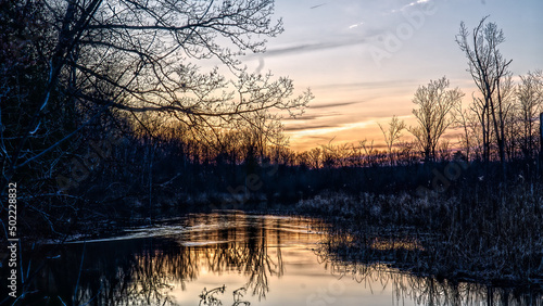 Spring Sunset over the Huron River, Proud Lake Recreation Area, Oakland County, Michigan