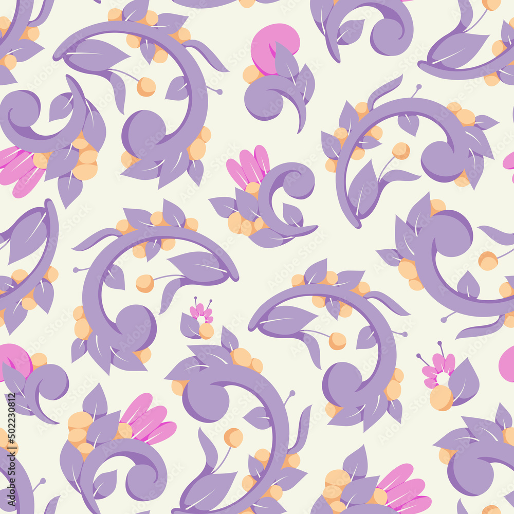 Obraz premium Seamless pattern. Raster illustration. Background with floral ornament for design, printing on paper or fabric. Design for postcard, wrapper, packaging or scrapbooking. Fashion.