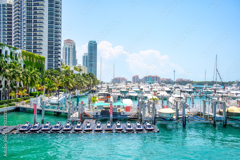 Aerial view of a marina in Miami USA