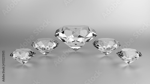 Many beautiful diamonds on white background 3D rendering