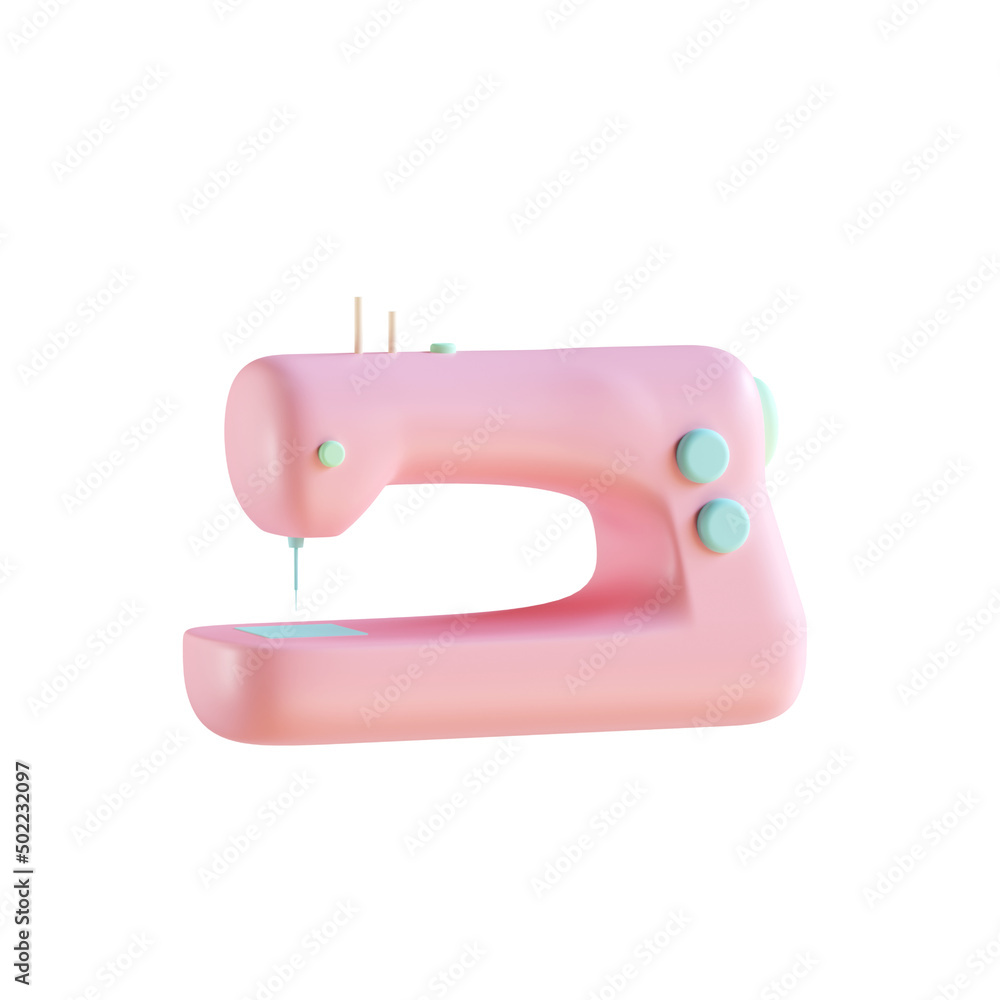 3d render soft pink sewing machine with transparent background