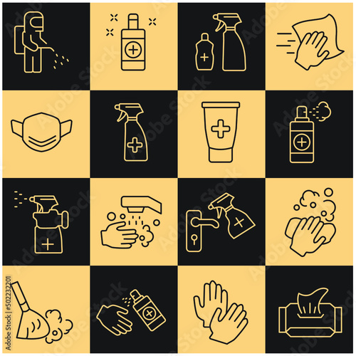 Disinfection and cleaning icons set . Disinfection and cleaning pack symbol vector elements for infographic web