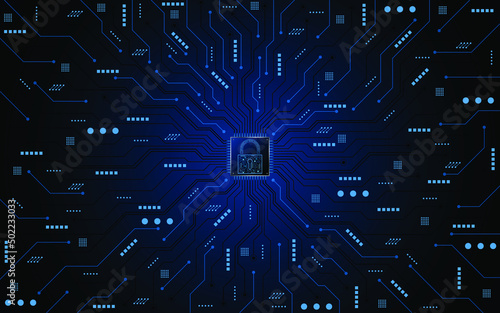 Abstract technology circuit board background with padlock icon. Cyber ​​data security concept. modern technology innovation concept background
