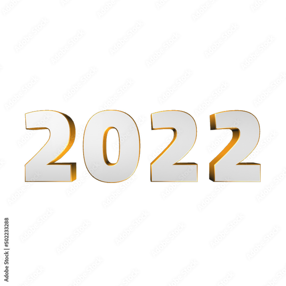Year 2022 3D White and Gold Text Year 2022 3D White and Gold Text