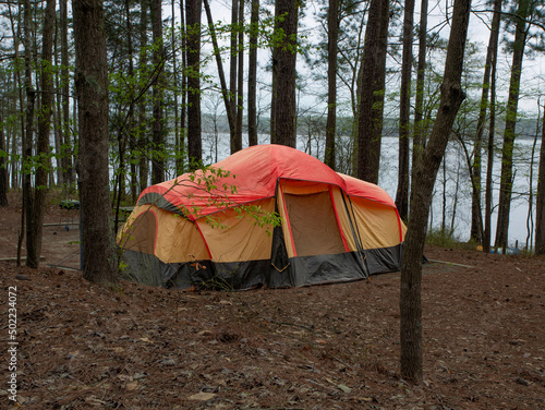 North Carolina campsite on a rainy day