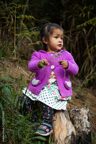 Niña latina, campesina,niña en el campo. agrícola latino. árboles, campo.. feliz,retrato