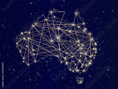 Glowing map of Australia on the night sky photo