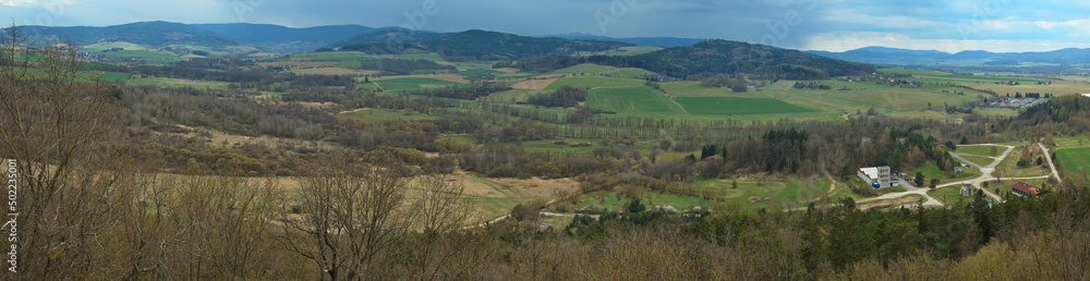 Panoramic view of Bohemian forest from the castle Klenova at Janovice nad Uhlavou,Klatovy district,West Bohemia,Czech Republic,Europe,Central Europe
