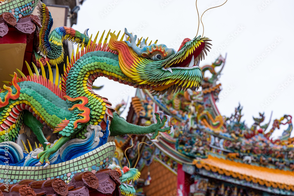 Asian dragon on a temple roof