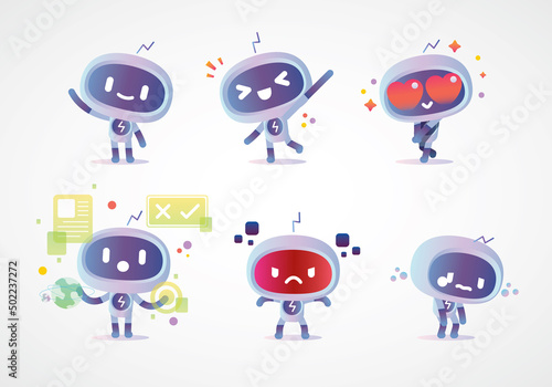 modern minimal simple robot mascot character set