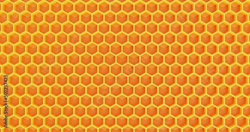 Orange hexagon honeycomb texture background. Pattern background. 3d rendering. 
