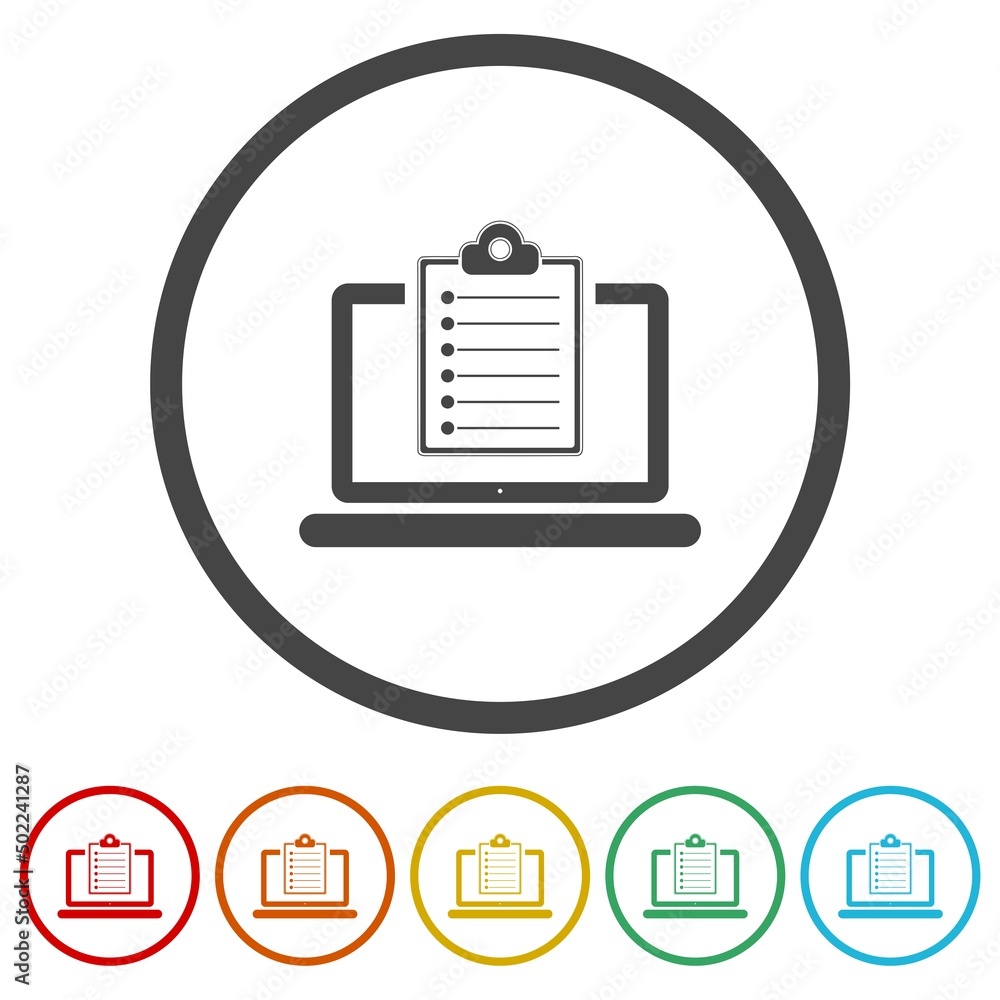 Clipboard with checklist laptop icon. Set icons colorful
