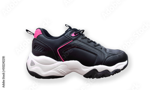 Black and Pink Sports Sneakers cut out, isolated on white background