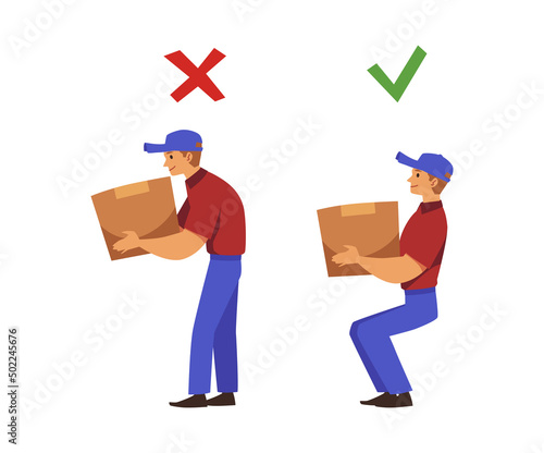 Methods for lifting weights and loads, flat vector illustration isolated.