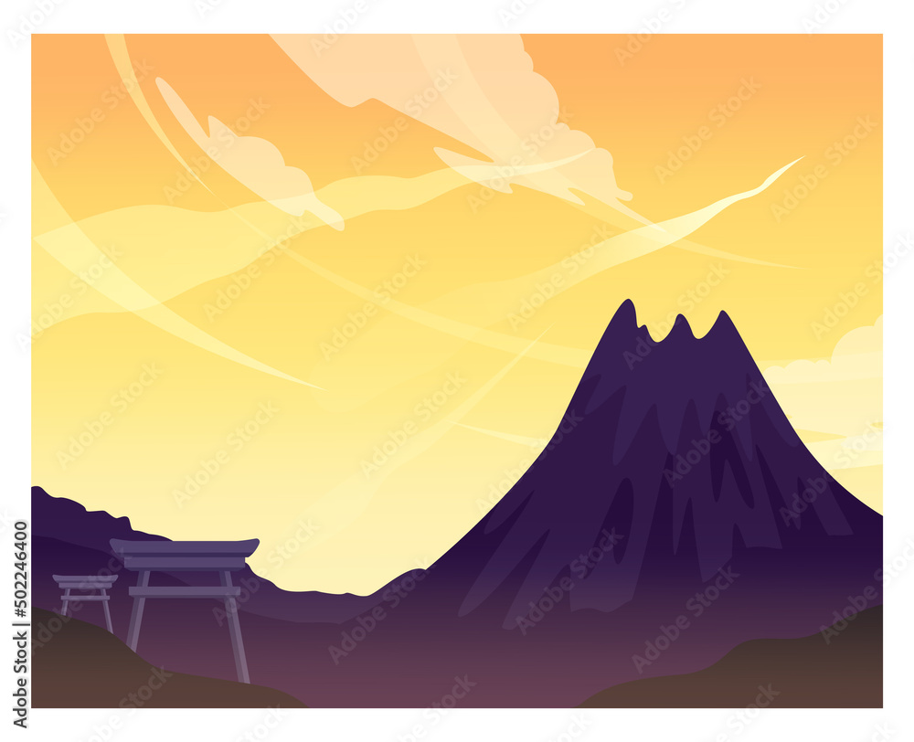 Mesmerizing landscape in anime style. Beautiful countryside sunset