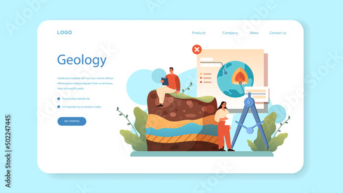 Geographer web banner or landing page. Studying the lands, features