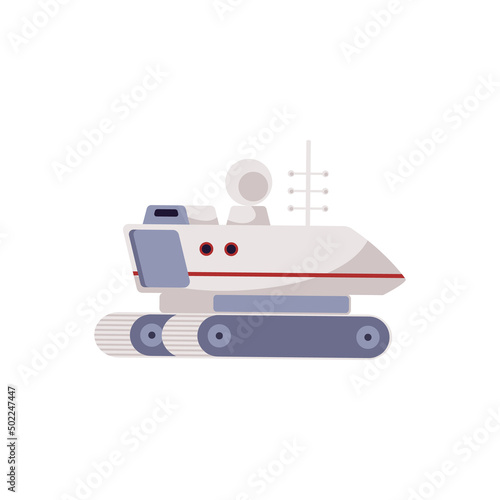 Futuristic mars or lunar rover with antenna, flat vector illustration isolated on white background.