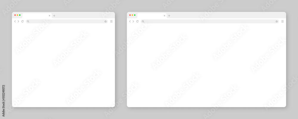 Blank web browser window with tab, toolbar and search field. Modern website, internet page in flat style. Browser mockup for computer, tablet and smartphone. Adaptive UI. Vector illustration - obrazy, fototapety, plakaty 