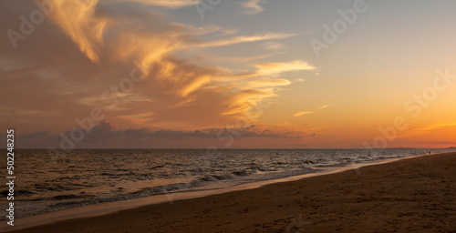 Long shot of a sunset beach