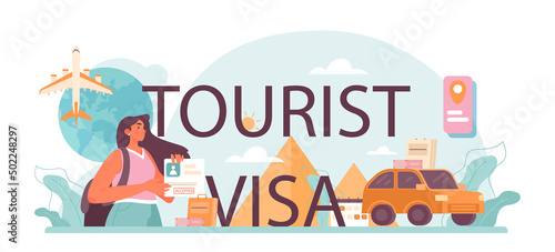 Tourist VISA typographic header. Visa application approving