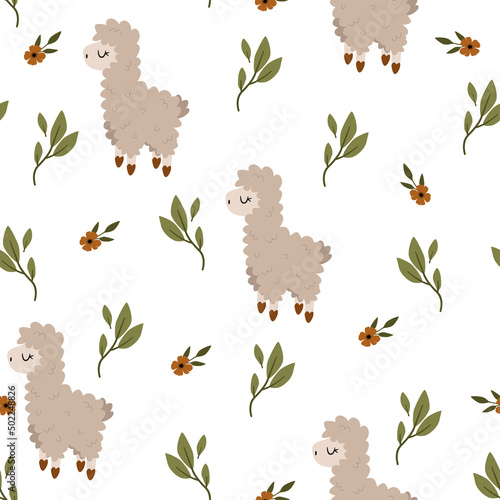 seamless pattern with llama on the white background