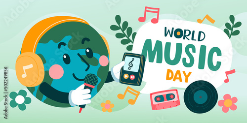 World Listen to Music, Music Day Concept, Vector, Illustration