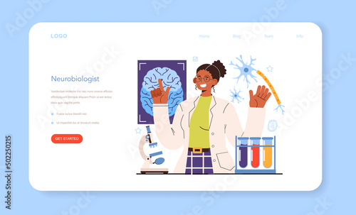 Diverse women in science web banner or landing page. Female character