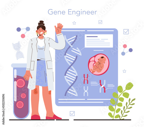 Geneticist concept. Scientist work with DNA molecule structure.
