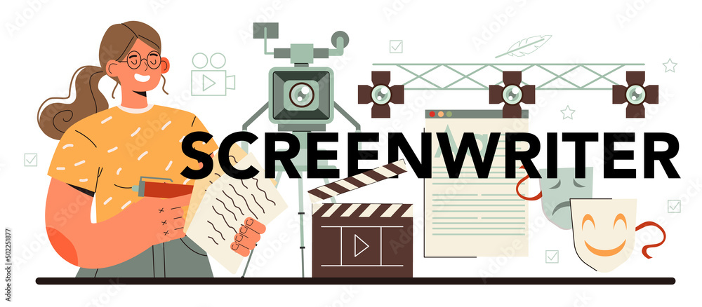 Fototapeta premium Screenwriter typographic header. Playwright create a screenplay