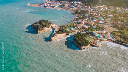 Fototapeta Naklejka Na Ścianę i Meble -  Aerial photography on the island of Corfu in Greece. Coast with rocks and turquoise sea.