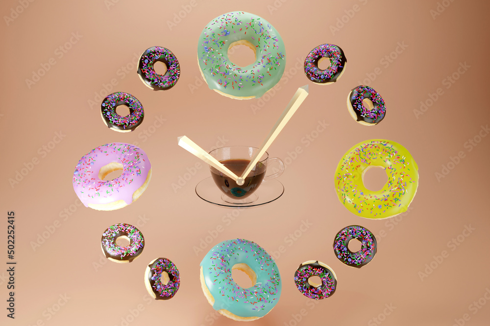 Colorful donuts and coffee 3d render Colorful donuts and coffee 3d render