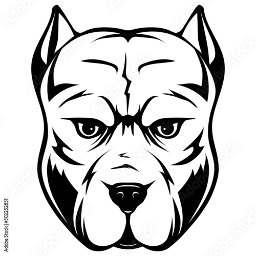 Abstract vector black and white illustration portrait of fighting dogs. Head of dog breed pit bull. photo