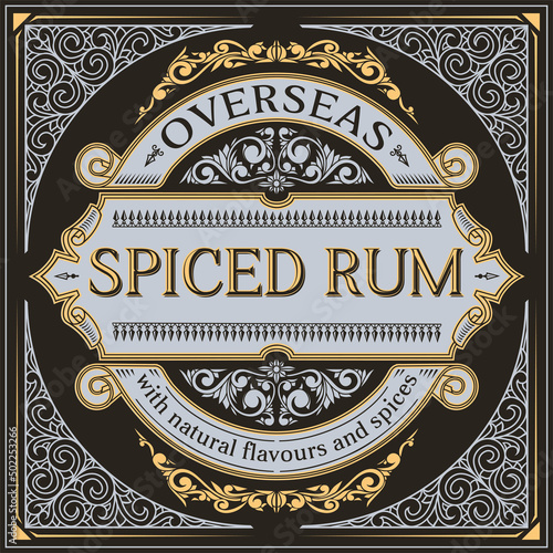 Spiced Rum - ornate vintage decorative label