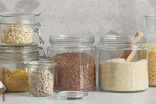 Bulgur. Flax seeds. Sunflower seeds. Oatmeal. Rice. Healthy grains and seeds. 