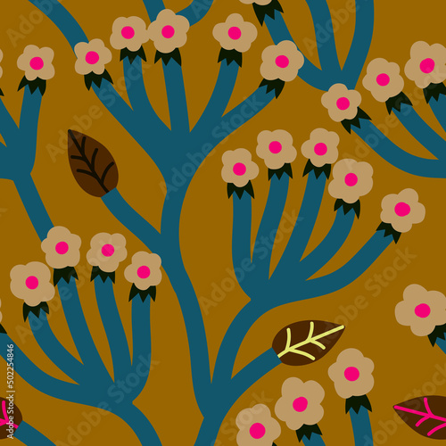 Cute colorful flower seamless pattern in minimalistic girly style. Stylish flower design for textile, wallpaper, dresses and ect.