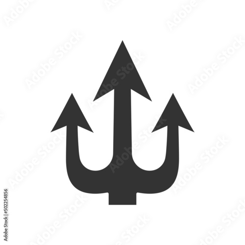 Trident icon. Trident Neptune weapon. Poseidon black symbol. Vector isolated on white.