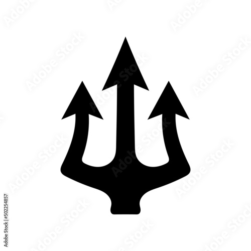 Trident icon. Trident Neptune weapon. Poseidon black symbol. Vector isolated on white.