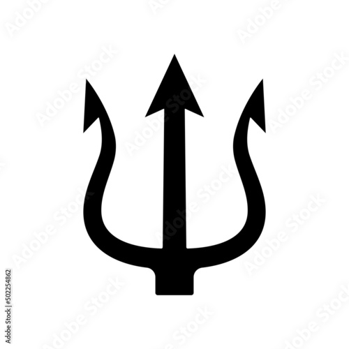Trident icon. Trident Neptune weapon. Poseidon black symbol. Vector isolated on white.