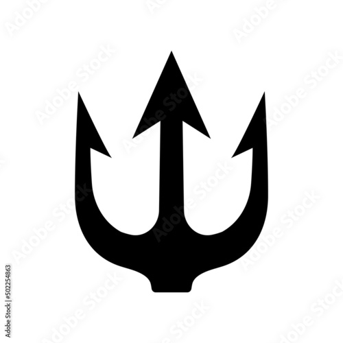 Trident icon. Trident Neptune weapon. Poseidon black symbol. Vector isolated on white.