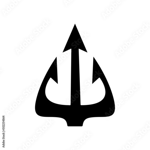 Trident icon. Trident Neptune weapon. Poseidon black symbol. Vector isolated on white.