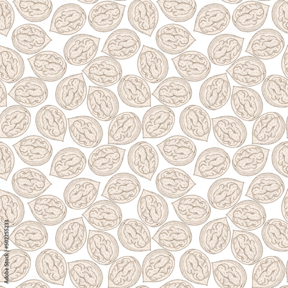 Simple beige walnut illustrations folded into a seamless decorative pattern